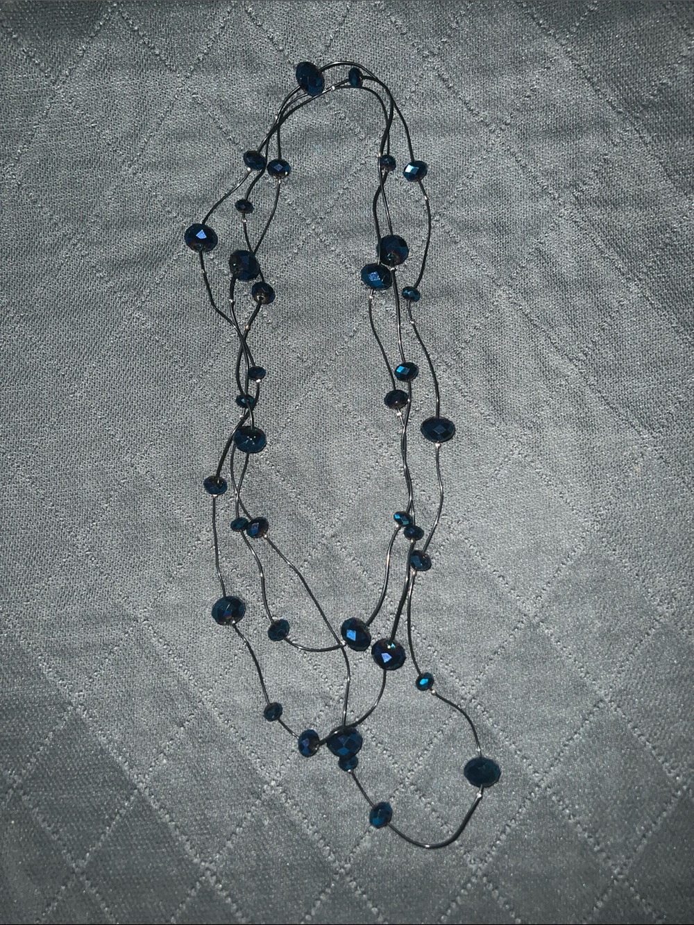 Multi-Strand Dark Blue Bead Necklace - Unbranded